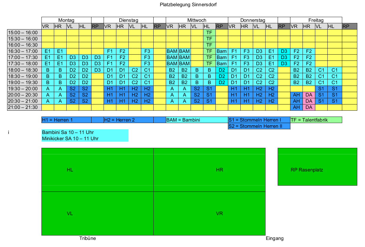Belegungsplan des Sportplatzes
